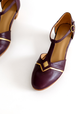 |女鞋|菱形撞色镂空Art Deco复古皮鞋丁字带针口凉鞋swing摇摆舞