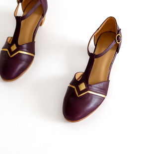 丁字带针口凉鞋 Deco复古皮鞋 菱形撞色镂空Art swing摇摆舞 女鞋