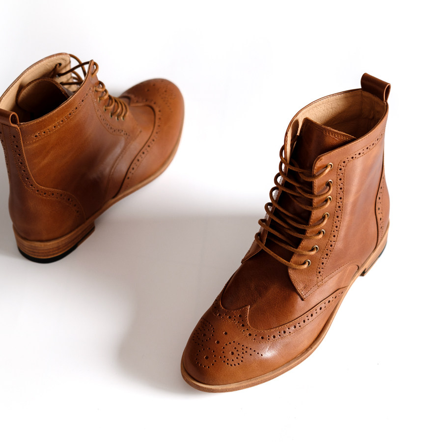 【女靴】真皮底系带配羊绒靴子