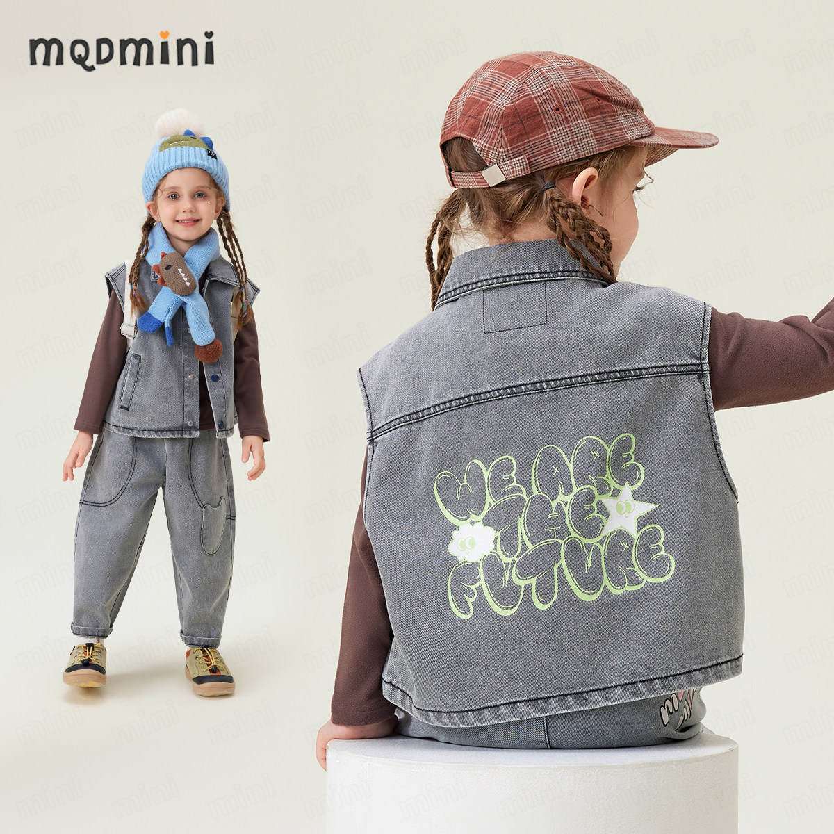 MQDMINI童装儿童牛仔马甲26春季新款中小童卡通百搭休闲牛仔背心图片