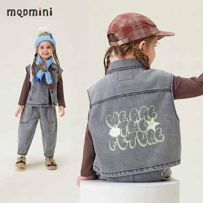MQDMINI童装儿童牛仔马甲26春季新款中小童卡通百搭休闲牛仔背心