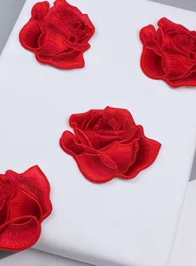红色玫瑰刺绣布贴背胶熨烫款diy衣服包包外套破洞小补丁贴装饰贴