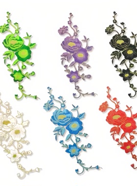 牡丹黑色蓝色金边刺绣布贴衣服红色紫色背胶补丁贴装饰针线绣花贴