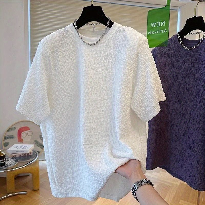 夏季休闲纯色慵懒宽松型男T恤青春流行套头圆领短袖2024个性上衣T