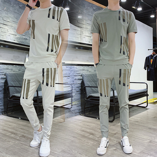 社会精神小伙套装男夏季快手网红同款短袖裤子一套衣服男休闲裤子