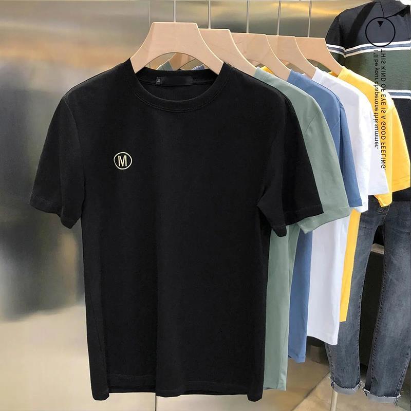 夏季新款短袖t恤男士纯棉半袖修身半截袖潮流白色圆领休闲体恤衫