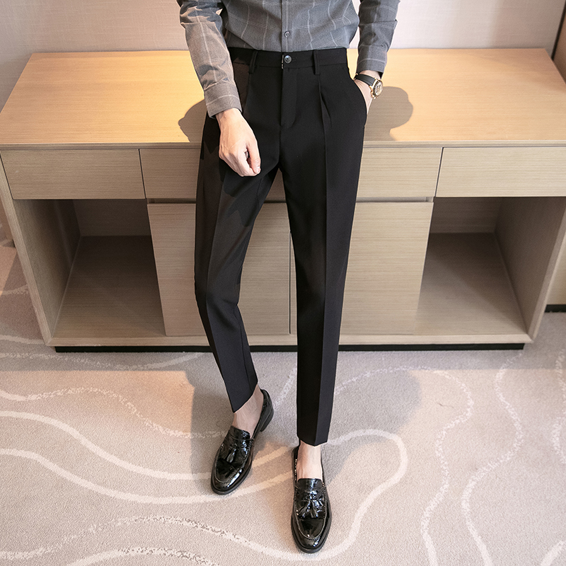 白色休闲裤男士春夏直筒九分裤子