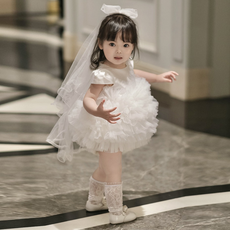 女宝宝周岁礼服女童生日主持人儿童绝美蓬蓬公主纱裙轻奢高端