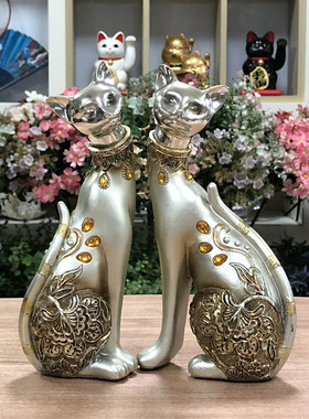 欧式复古做旧风格小猫咪树脂摆件