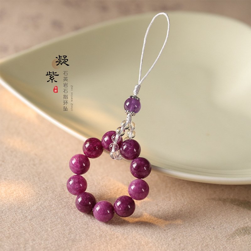 进口原创国潮清新甜美梦幻海蓝宝/天河石指环扣防摔精美手机链/包