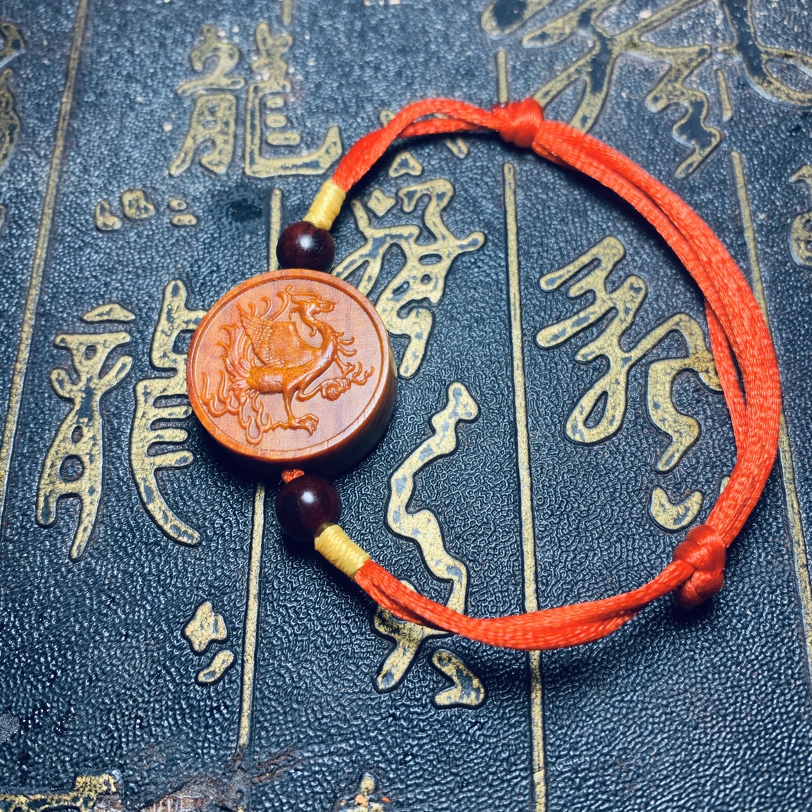 印度小叶紫檀朱雀手链五行补火缺火红木挂件情侣款