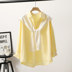 2026春季新款白色披肩黄色衬衫女韩版宽松设计感休闲衬衣别致上衣