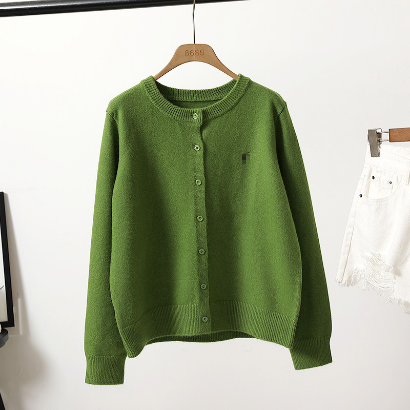 单排扣圆领开衫刺绣针织衫毛衣