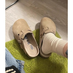 博肯鞋 女外穿包頭拖 女軟木厚底釣魚半拖鞋 真皮勃肯鞋 不二鞋 坊
