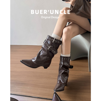 羊皮版！美拉德马丁靴女2025新款秋冬西部牛仔尖头显瘦裤管短靴