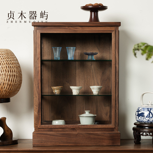 贞木器屿日式杯架北美黑胡桃木桌面陈列架玻璃装饰柜茶空间展示架