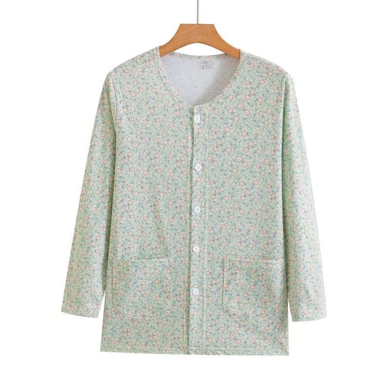 开衫秋衣中老年纯棉长袖妈妈睡衣女宽松大码对襟系扣薄款上衣夏季
