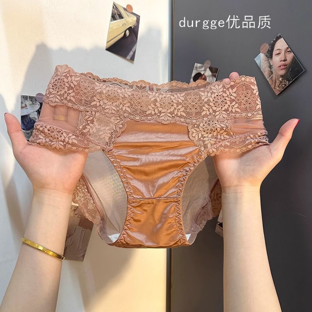 日本durgge法式缎面蕾丝性感少女高腰纯欲风诱惑刺绣纯棉裆三角裤