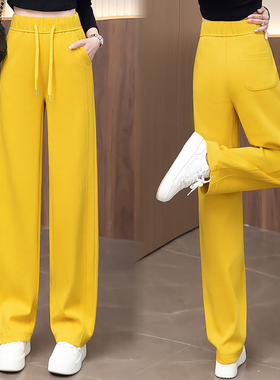 黄色窄版香蕉裤女秋冬2025新款松紧腰显瘦休闲卫裤运动直筒弯刀裤