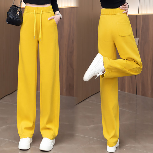 黄色窄版香蕉裤女秋冬休闲弯刀裤