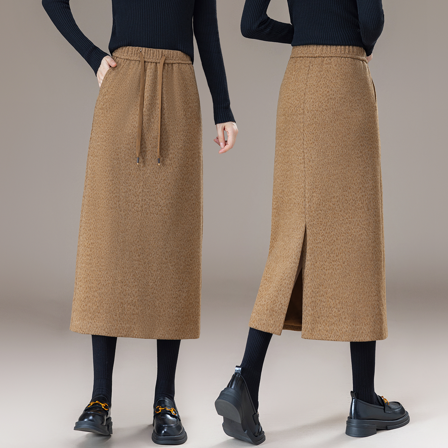 豹纹醋酸羊毛呢半身裙女秋冬2025