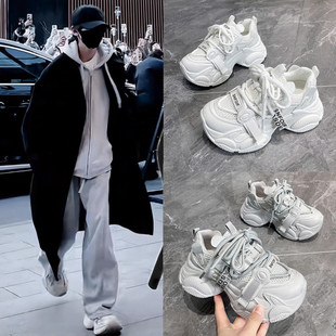 TF家族左奇函陈奕恒同款小个子厚底松糕老爹鞋网面小白鞋夏运动鞋