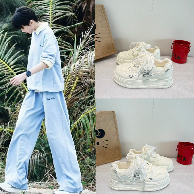 TF家族4代陈思罕同款松糕底小白鞋女透气学生面包鞋增高运动板鞋