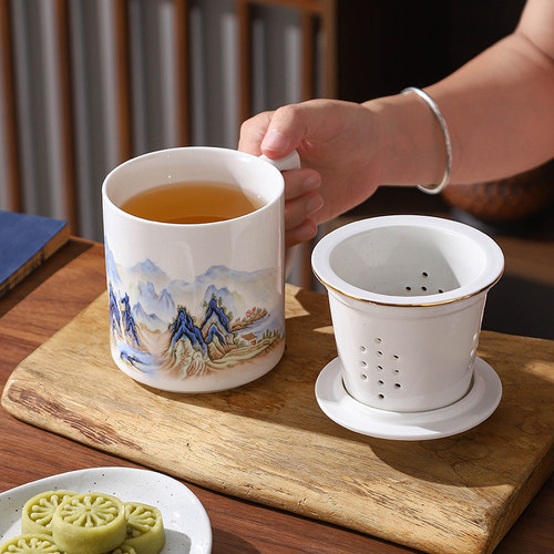 陶瓷中式过滤网茶水分离杯茶隔杯