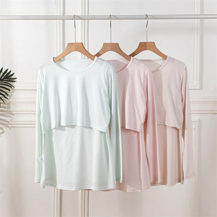 春夏提花棉产后哺乳秋衣怀孕期月子服喂奶上衣舒适薄款透气大码
