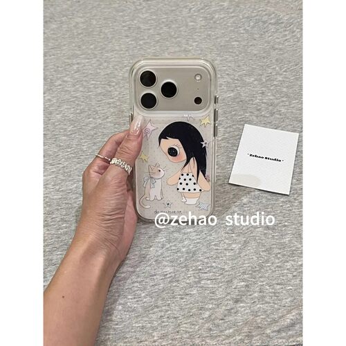 满屏波点星星小猫小玉适用苹果17p双层iphone16亮面15可爱手机壳17pro双层iphone16卡通iPhone17苹果15pro