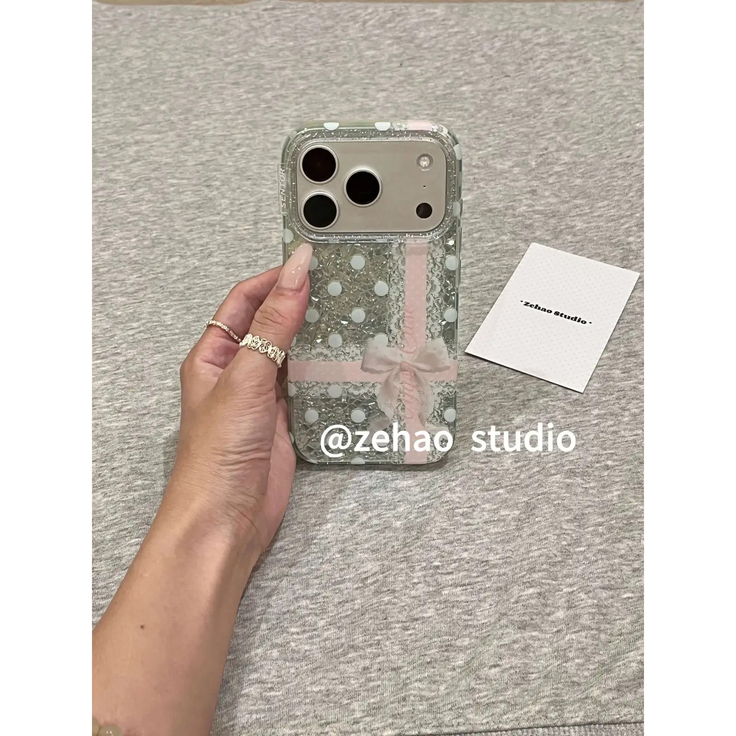 碎钻薄荷绿波点蝴蝶结简约ins手机壳17promax保护苹果17pro女iPhone16pro双层iphone16卡通iPhone17苹果15pro