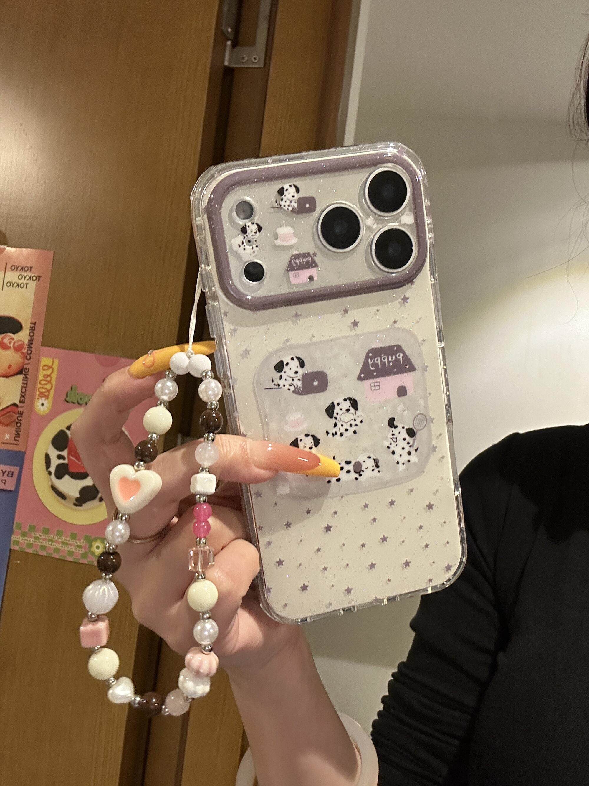 看电脑斑点狗闪粉星星韩系ins风17pro手机壳17promax保护iphone15女款16pro双层16卡通iPhone17苹果15pro