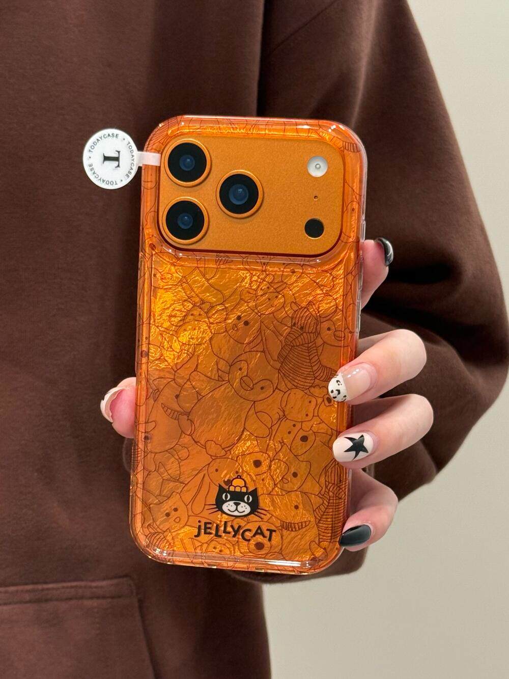 橙色线条吉利猫适用苹果17promax手机壳iphone16苹果15promax保护17pro女iPhone16pro双层iPhone17苹果15pro