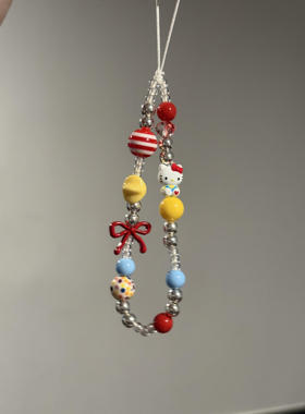 ins风韩系手机链蝴蝶结kt珠子挂件手机串珠手链ccd挂件相机挂件