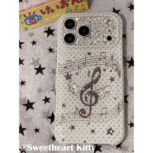 镭射白色星星音符简约ins手机壳17promax保护iphone15女iPhone16pro双层iphone16卡通iPhone17苹果15pro