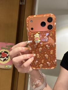 透橙色小星星人立体公仔苹果17promax皮纹手机壳iphone15女iPhone16pro双层iphone16卡通iPhone17苹果15pro