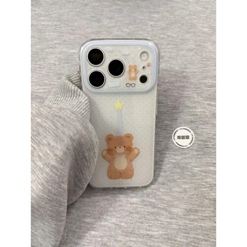亮面*软萌白底长帽小熊简约ins手机壳17promax保护iphone15女iPhone16pro双层iphone16卡通iPhone17苹果15pro