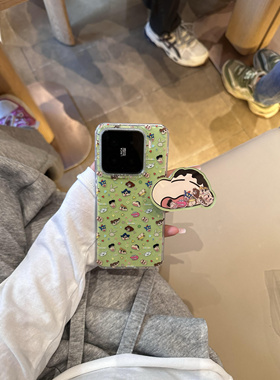 卡通绿色满屏蜡笔小新双面IMD手机壳小米适用小米15pro全包小米14新款14pro全包mi14防摔小米15保护套