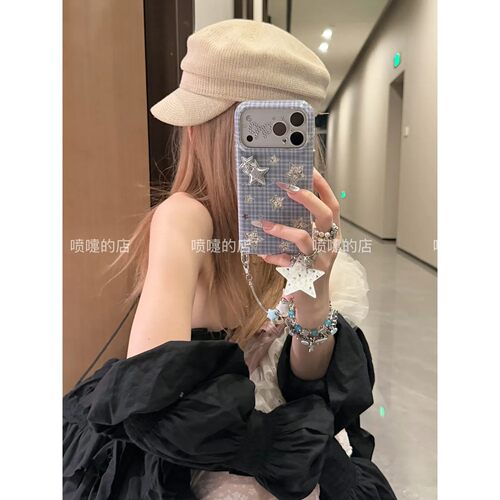蓝格纹星星苹果17简约ins手机壳18promax保护18pro女苹果17proMax双层17pro卡通iPhone17苹果16pro