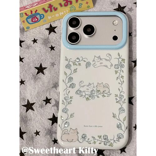 镭射树枝叶小猫咪简约ins手机壳17promax保护iphone15女iPhone16pro双层iphone16卡通iPhone17苹果15pro