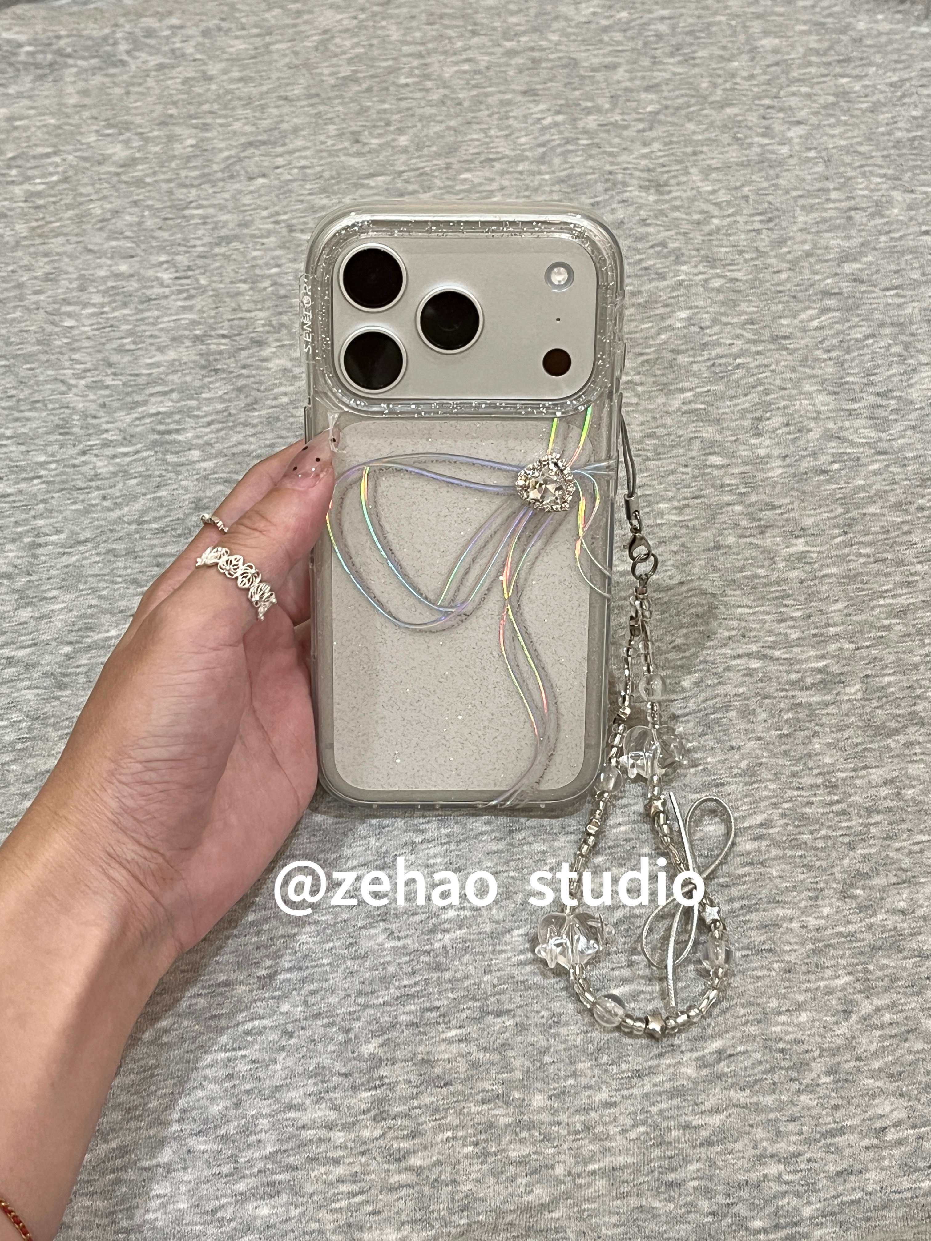 透明细闪丝带蝴蝶结韩系ins风17pro手机壳17promax保护iphone15女款16pro双层16卡通iPhone17苹果15pro