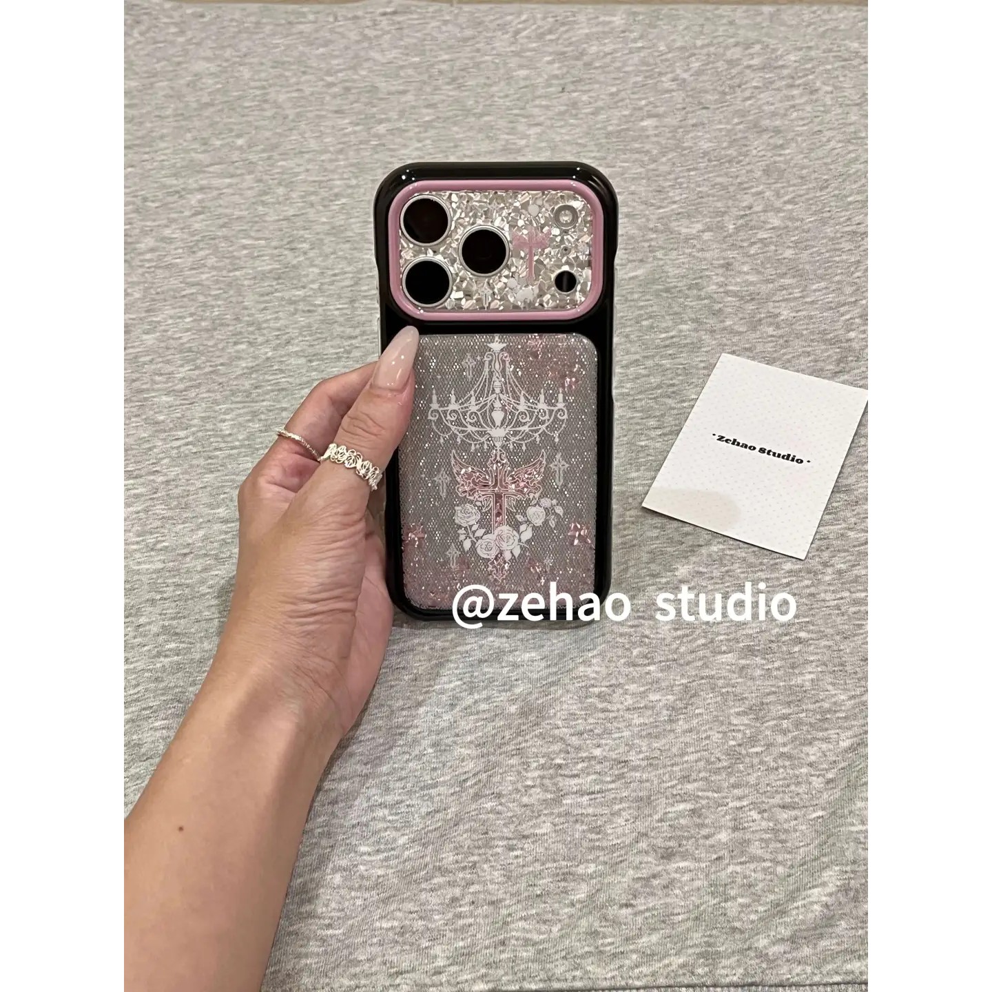 黑边梦幻炫彩粉吊灯简约ins手机壳17promax保护苹果17pro女iPhone16pro双层iphone16卡通iPhone17苹果15pro