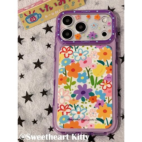 紫色边彩色花朵简约ins手机壳17promax保护iphone15女iPhone16pro双层iphone16卡通iPhone17苹果15pro