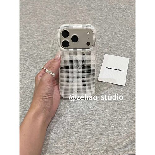 轻奢闪钻黑色扶桑花适用苹果17pro双层iphone16亮面15防摔手机壳17pro双层iphone16卡通iPhone17苹果15pro