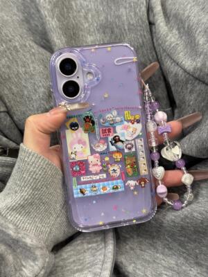 古早味透紫色小企鹅插画手机壳17promax保护iphone15女iPhone16pro双层iphone16卡通iPhone17苹果15pro