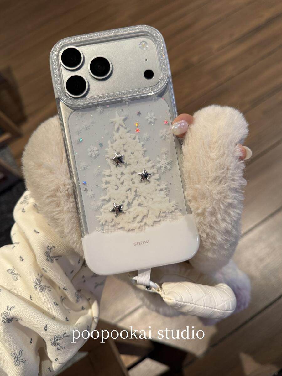 雪地松树星星立体适用17pro手机壳ins韩系17promax保护iphone15女款16pro双层16卡通iPhone17苹果15pro