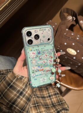 透绿色星星闪粉拼贴购物kt韩系ins风17pro手机壳17promax保护iphone15女款16pro双层16卡通iPhone17苹果15pro