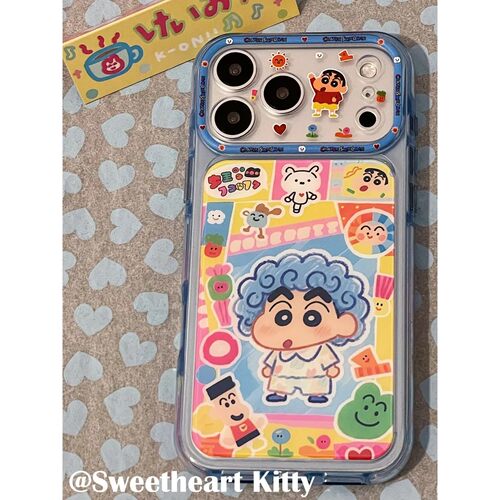 涂鸦蓝色爆炸头小新简约ins手机壳17promax保护iphone15女iPhone16pro双层iphone16卡通iPhone17苹果15pro