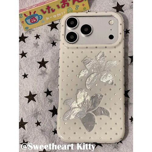 镭射波点百合花简约ins手机壳17promax保护iphone15女iPhone16pro双层iphone16卡通iPhone17苹果15pro