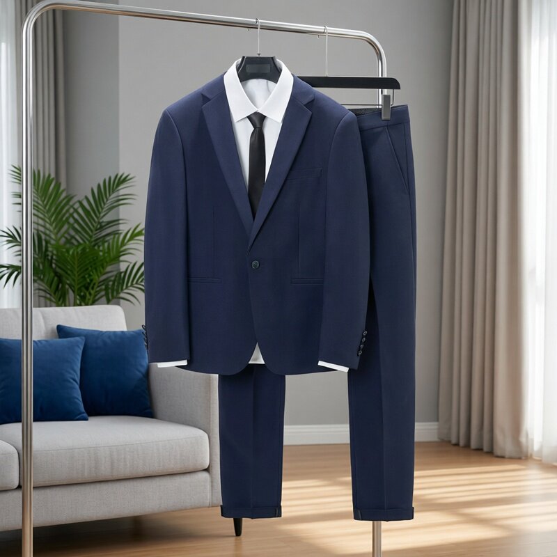 高端商务风深蓝色西服套装男士秋季修身两粒扣上班商务西服